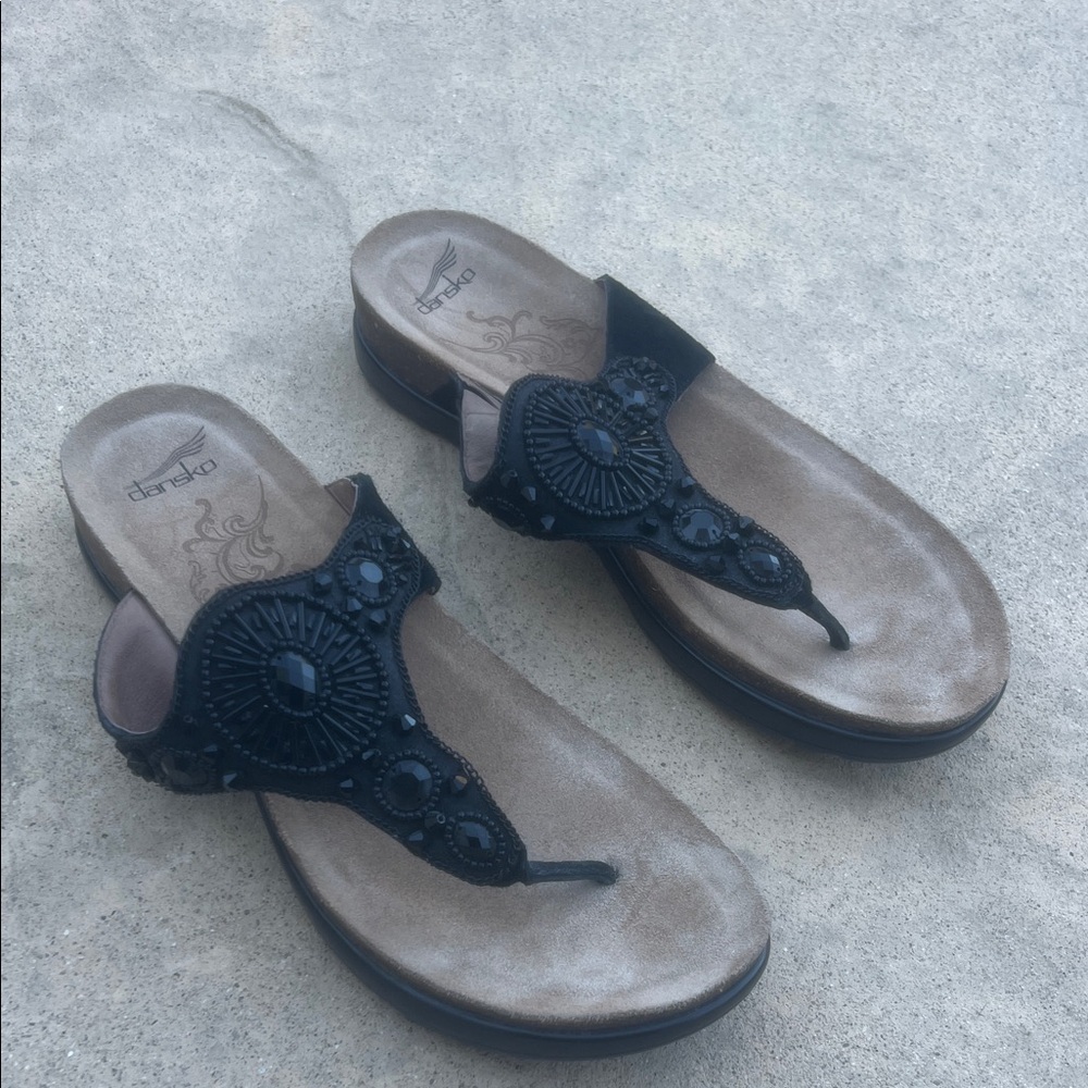 Dansko Pamela Black Jeweled Beaded Thong Sandal Women's Size 41/10.5-11